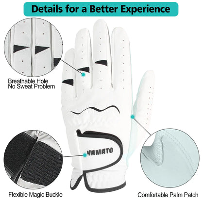 Yamato 3-Pack Men’s Golf Gloves – Cabretta Leather, Left & Right Hand