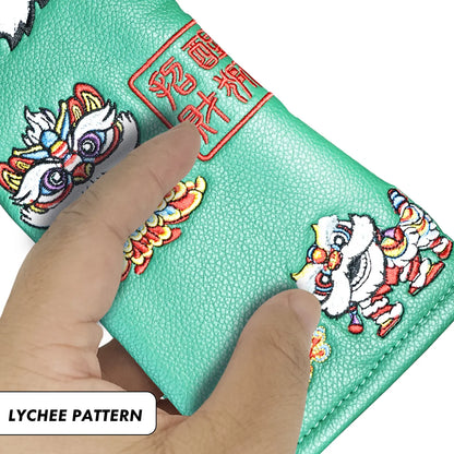 Yamato Golf Club Head Covers – Green Dura-Leather with Lion Embroidery