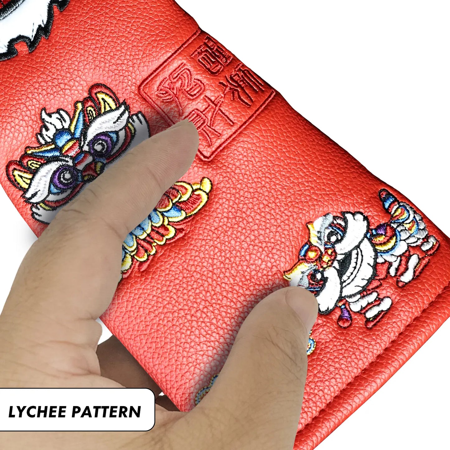 Yamato Golf Club Head Covers – Red Dura-Leather with Lion Embroidery