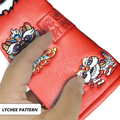 Yamato Golf Club Head Covers – Red Dura-Leather with Lion Embroidery