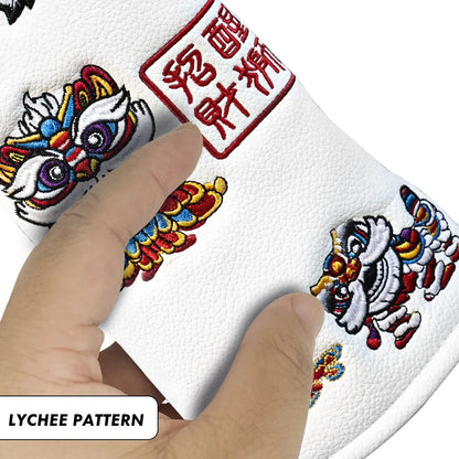 Yamato Golf Club Head Covers – White Dura-Leather with Lion Embroidery